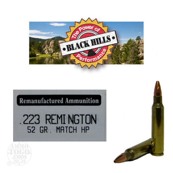 1000rds - 223 Black Hills 52gr. Remanufactured Seconds Match Hollow Point Ammo