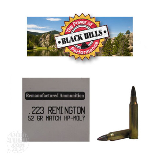 50rds - 223 Black Hills 52gr. Remanufactured Seconds Match HP Moly Ammo