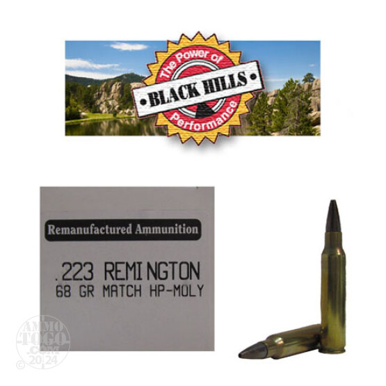 50rds - 223 Black Hills 68gr. Remanufactured Seconds Heavy Match HP Moly Ammo