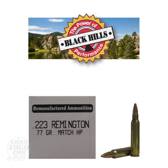 500rds - 223 Black Hills 77gr. Remanufactured Seconds Sierra MatchKing HP Ammo