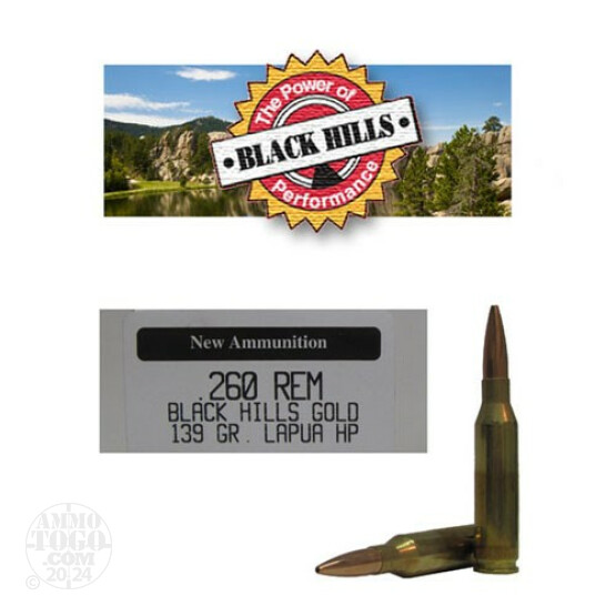 20rds - 260 Rem. Black Hills Gold 139gr. New Seconds Lapua Scenar HP Ammo
