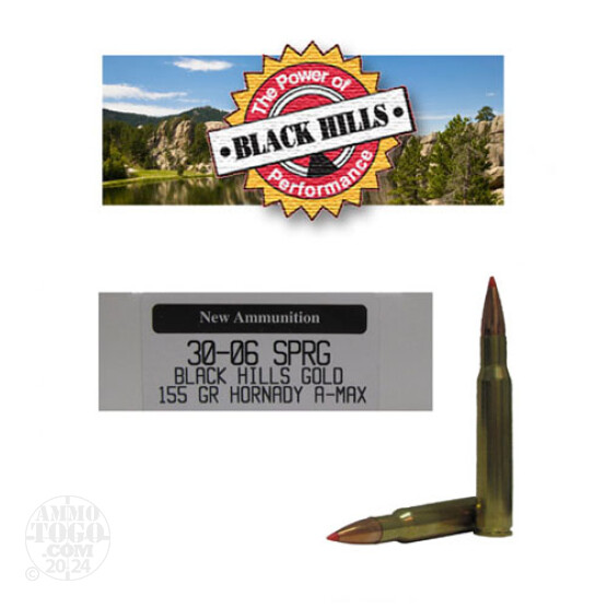 20rds - 30-06 Black Hills Gold 155gr. New Seconds A-Max Polymer Tip Ammo