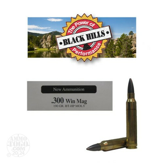 20rds - 300 Win Mag Black Hills 190gr. New Seconds Match BTHP Moly Ammo