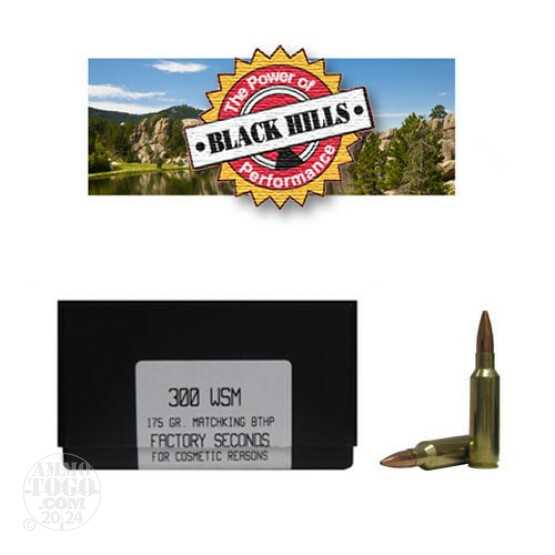 20rds - 300 WSM Black Hills Gold 175gr. New Seconds Matchking BTHP Ammo