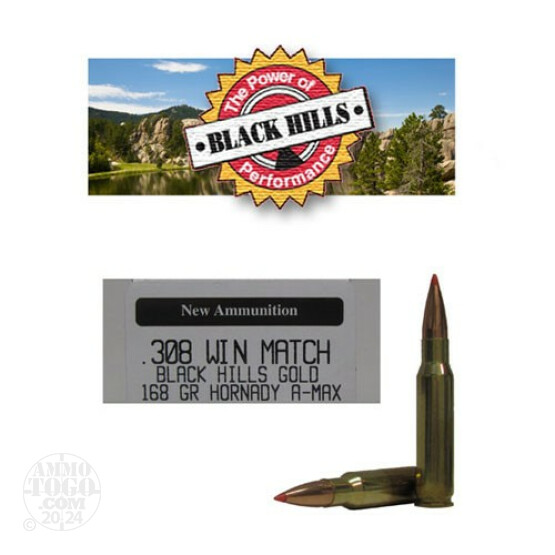 100rds - 308 Win Black Hills Gold 168gr. New Seconds A-Max Polymer Tip Ammo