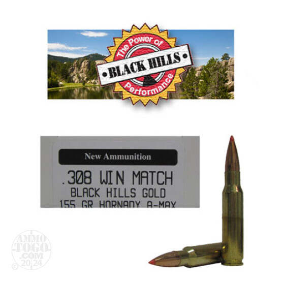 20rds - 308 Win Black Hills Gold 155gr. New Seconds A-Max Polymer Tip Ammo