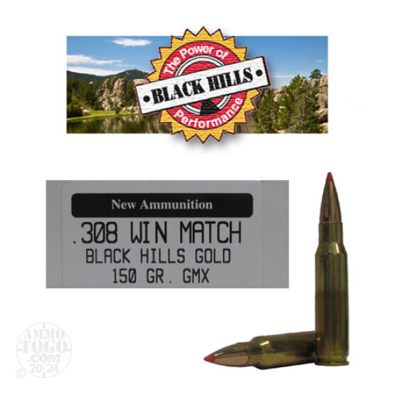20rds - 308 Win Black Hills Gold 150gr. New Seconds GMX Polymer Tip Ammo