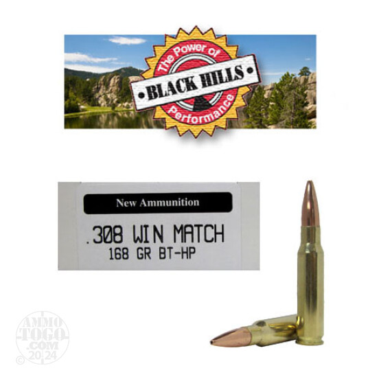 200rds - 308 Black Hills Seconds 168gr. Match Boat Tail Hollow Point Ammo