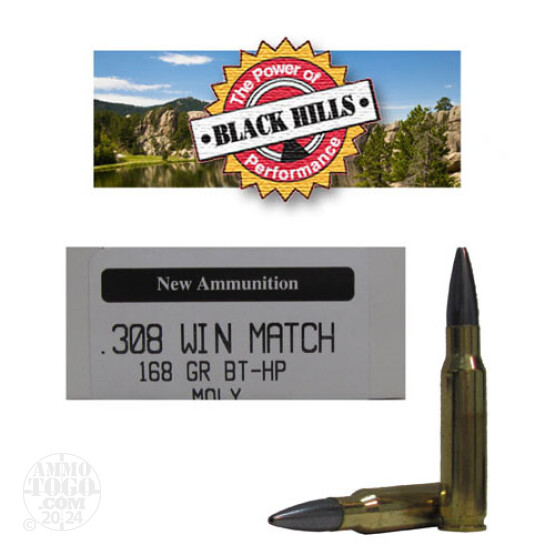 200rds - 308 Black Hills 168gr. New Seconds Match BT - HP Moly Ammo