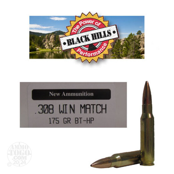 20rds - 308 Black Hills 175gr. New Seconds Match BT - HP Ammo