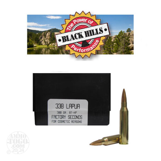 20rds - 338 Lapua Black Hills 300gr. New Seconds BTHP Ammo