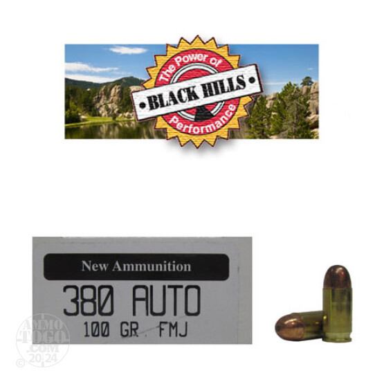 50rds - 380 Auto Black Hills 100gr. New Seconds FMJ Ammo