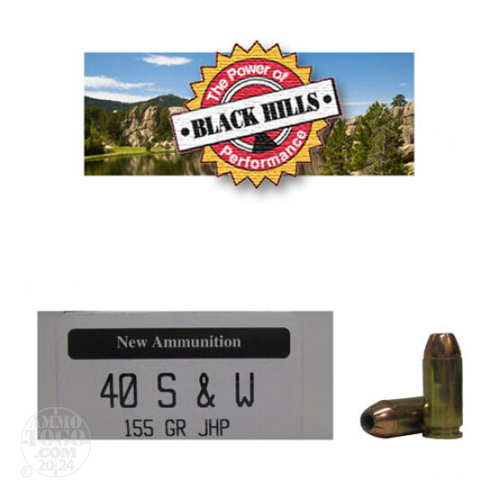 50rds - 40 S&W Black Hills 155gr. New Seconds JHP Ammo