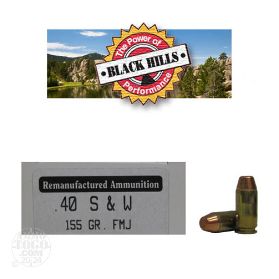 50rds - 40 S&W Black Hills 155gr. Reman Seconds FMJ Ammo