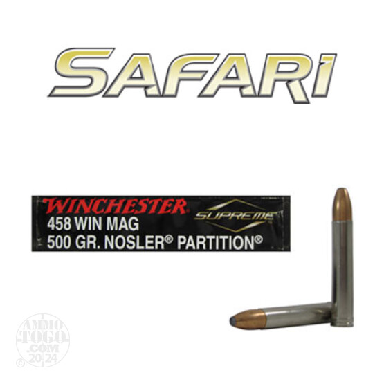 20rds - 458 Win. Mag. Winchester Supreme 500gr. Nosler Partition Ammo