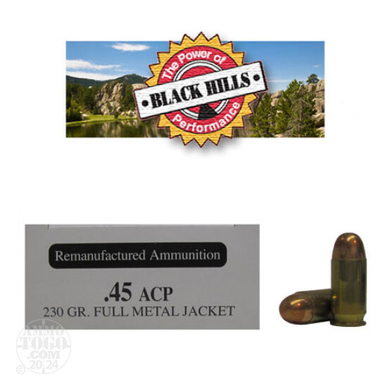 50rds - 45 ACP Black Hills 230gr. Reman Seconds FMJ Ammo