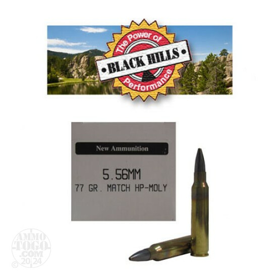50rds - 5.56 Black Hills 77gr. New Seconds Sierra MatchKing HP Moly Ammo