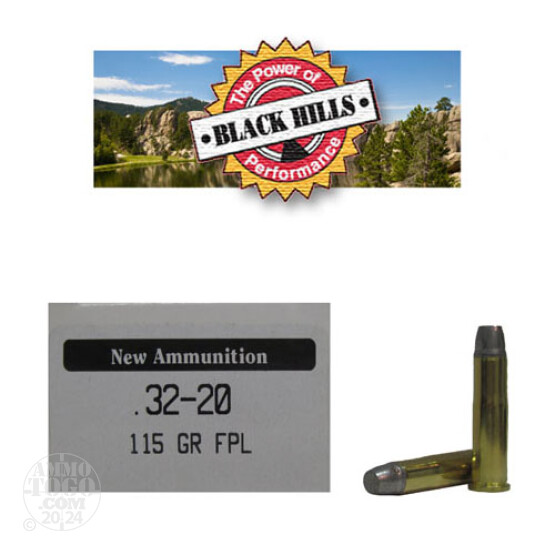 50rds - 32-20 Black Hills 115gr. New Seconds Flat Point Lead Ammo