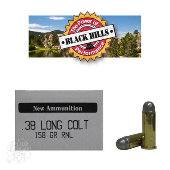 50rds - 38 Long Colt Black Hills 158gr. New Seconds RNL Cowboy Ammo