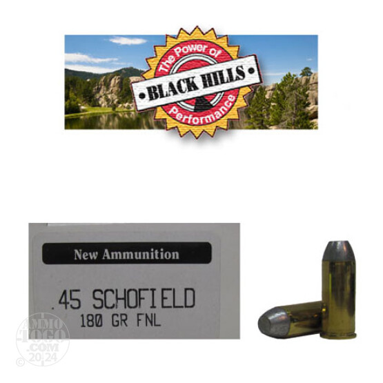 50rds - 45 Schofield Black Hills 180gr. New Seconds Flat Nose Lead Ammo