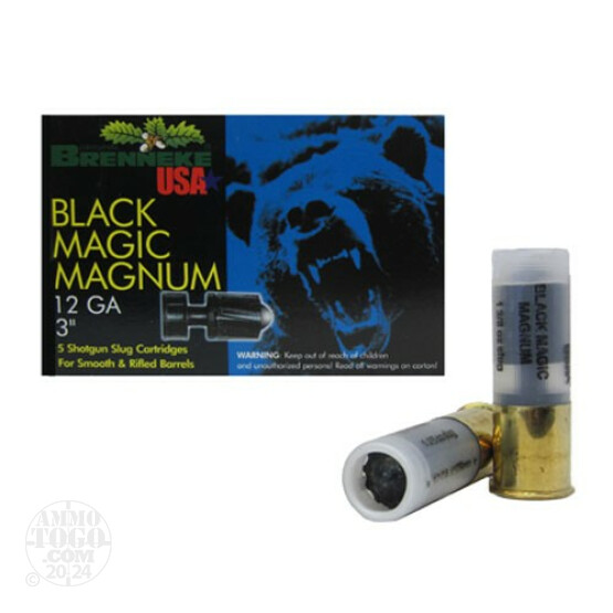 5rds - 12 Gauge Brenneke Black Magic Magnum 3" 1 3/8oz. Slug Ammo