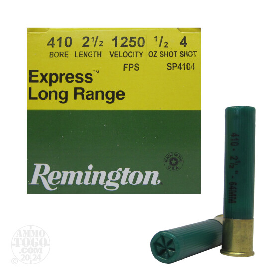 25rds - .410 Gauge  Remington Express 2 1/2" Max Dram 1/2oz. #4