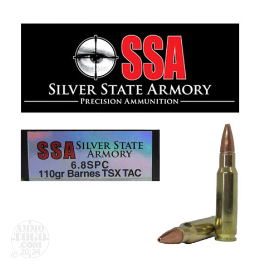 20rds - 6.8 SPC Silver State Armory 110gr. Barnes TSX TACTICAL Load Ammo
