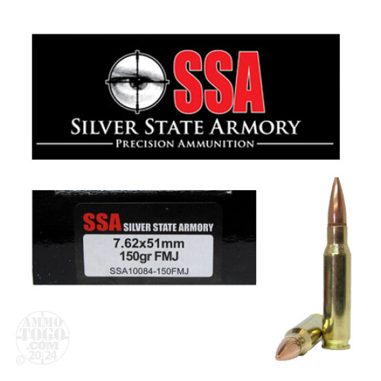 20rds - 7.62 x 51mm Silver State Armory 150gr. FMJ Ammo