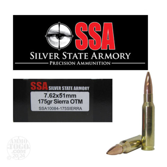 20rds - 7.62 x 51mm Silver State Armory 175gr. Sierra OTM Ammo