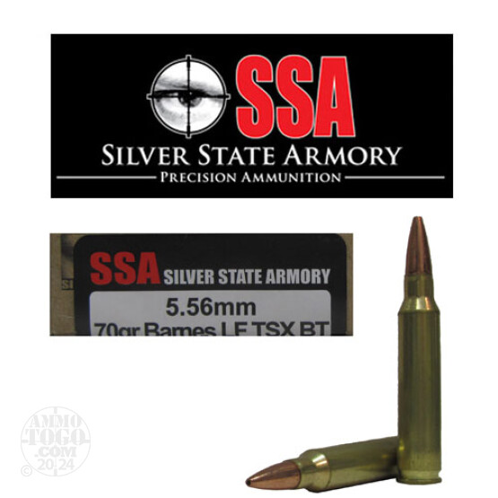 200rds - 5.56 Silver State Armory 70gr. Barnes Lead Free TSX BT Ammo