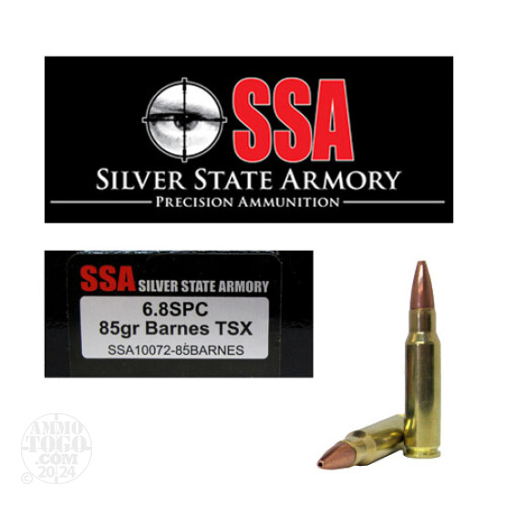 20rds - 6.8 SPC Silver State Armory 85gr. Barnes TSX Ammo