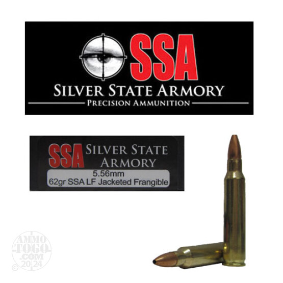 200rds - 5.56 Silver State Armory 62gr. SSA Lead Free Jacketed Frangible Ammo