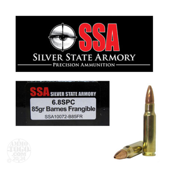 200rds - 6.8 SPC Silver State Armory 85gr. Barnes Lead Free Frangible Ammo
