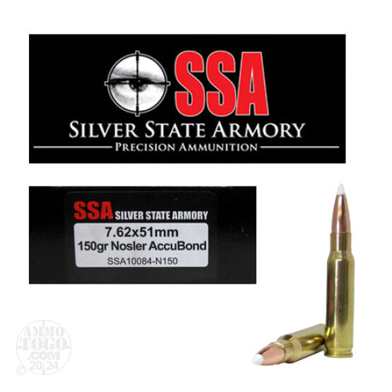 20rds - 7.62 x 51mm Silver State Armory 150gr. Nosler Accubond Ammo