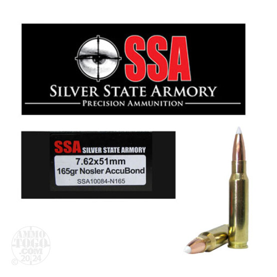 20rds - 7.62 x 51mm Silver State Armory 165gr. Nosler Accubond Ammo