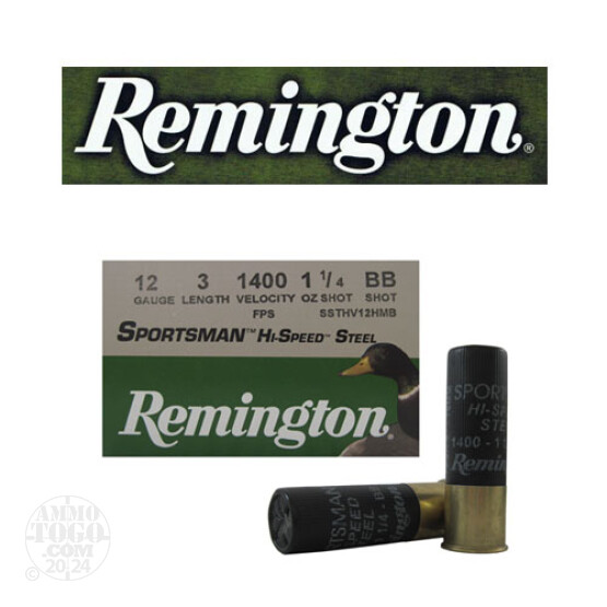 25rds - 12 Gauge Remington Sportsman Hi-Speed Steel 3" 1 1/4oz. #BB Shot Ammo