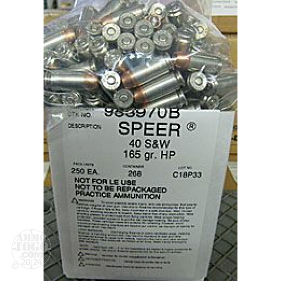 250rds - 40 S&W Speer Gold Dot 165gr. Hollow Point Ammo