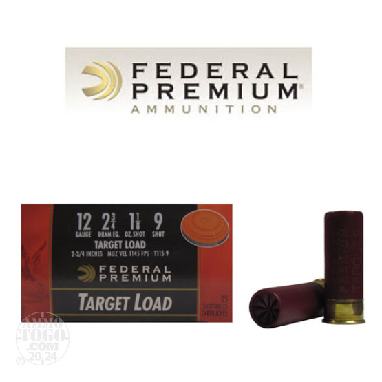 250rds - 12 Gauge Federal Gold Medal Target Load 2 3/4" 1 1/8oz. #9 Shot