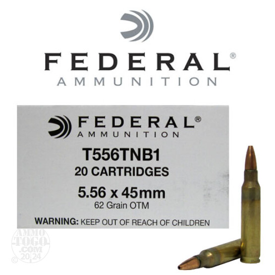20rds - 5.56 Federal Commercial Version MK318 MOD-0 62gr. OTM (SOST) Ammo