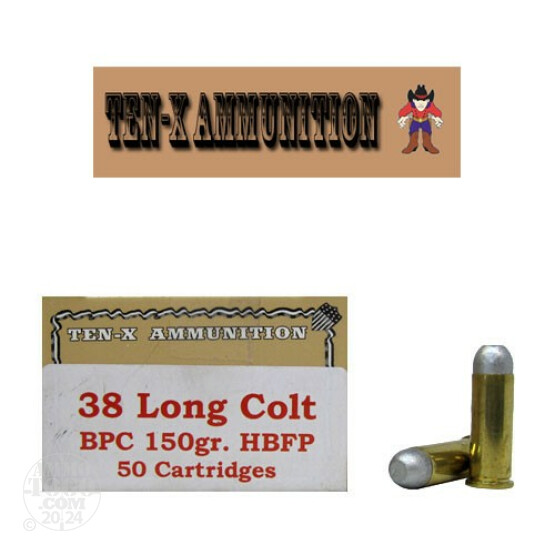 50rds - 38 Long Colt Ten-X BPC 150gr. HBFP Cowboy Ammo