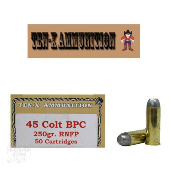 50rds - 45 Long Colt Ten-X BPC 250gr. RNFP Cowboy Ammo