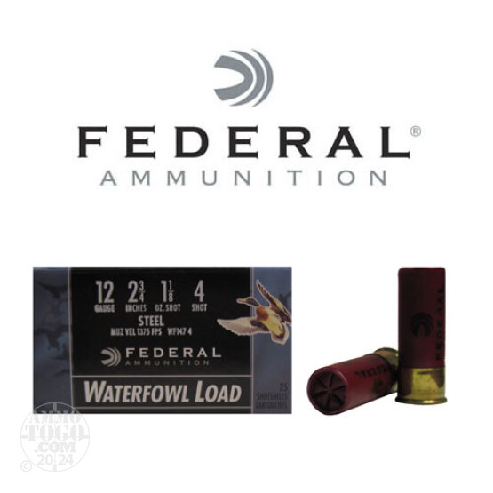 250rds - 12 Ga. Federal Speed-Shok 2 3/4" 1 1/8oz #4 Steel Shot Ammo