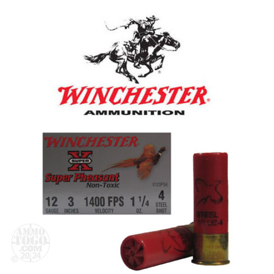 25rds - 12 Gauge Winchester Super Pheasant 3" 1 1/4oz. #4 Steel Shot Ammo