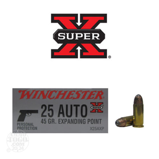 50rds - 25 Auto Winchester 45gr. Expanding FMJ Ammo