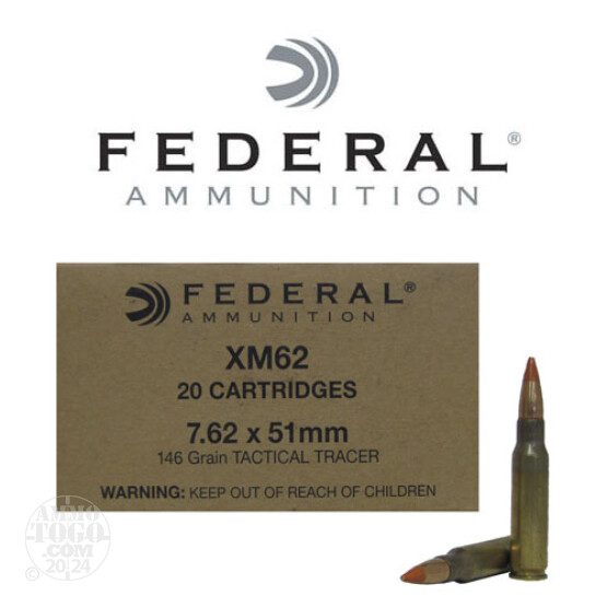 20rds - 7.62 x 51 Federal XM62 146gr. Tactical Long Range Tracer