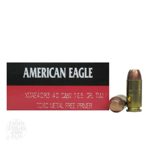 50rds - 40 S&W Federal American Eagle 165gr. TMJ Toxic Metal Free Primers Ammo