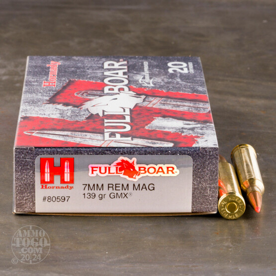 20rds – 7mm Rem Mag Hornady Full Boar 139gr. GMX Ammo