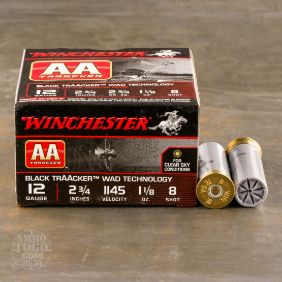 25rds - 12 Gauge Winchester AA TrAAcker Black Wad 2-3/4" 1-1/8oz. #8 Shot Ammo