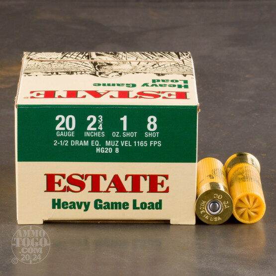 25rds - 20 Gauge Estate 2 3/4" 1oz. #8 Shot Heavy Game Load Ammo