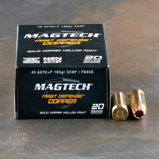 20rds - 45 ACP Magtech First Defense 165gr. +P Solid Copper HP Ammo